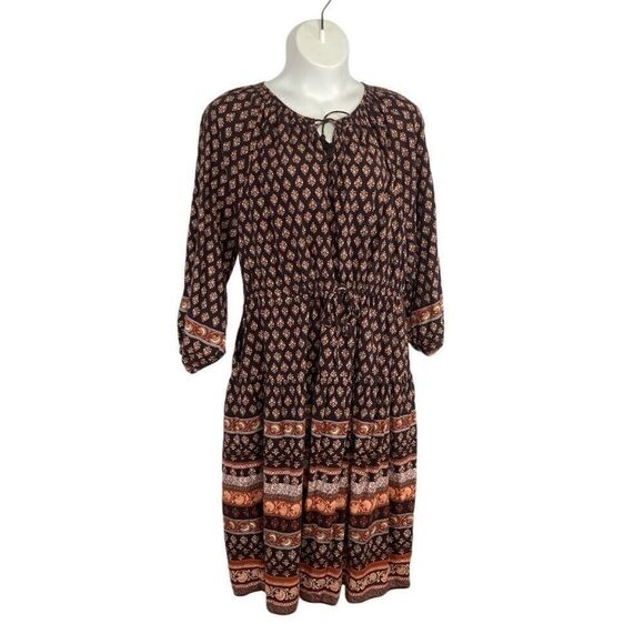 Old Navy 3X Long Sleeve Tiered Poet Midi Dress Brown Pockets Cottagecore Prairie - Picture 3 of 7